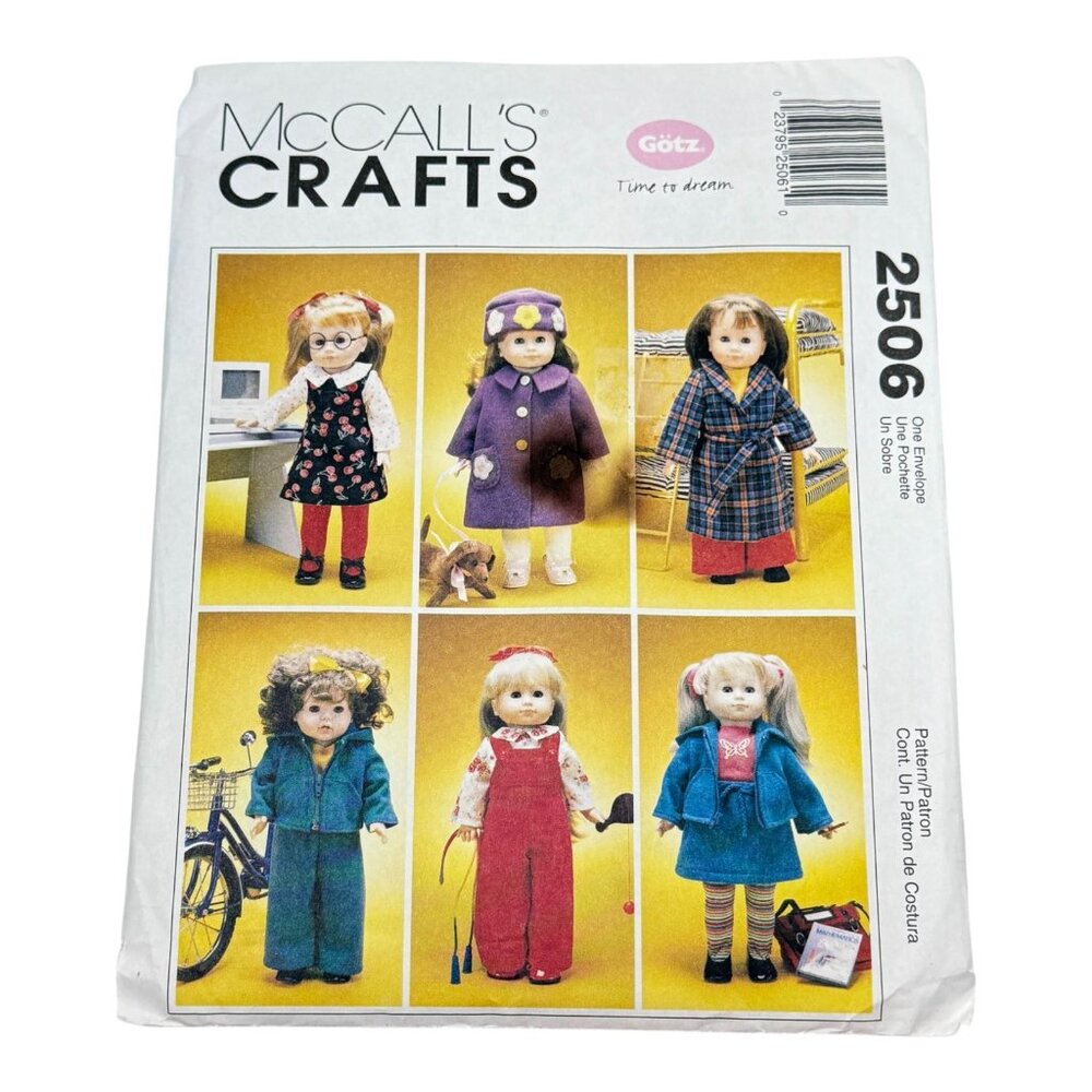 McCalls Crafts 2506 18 in Doll Clothing Pattern Uncut